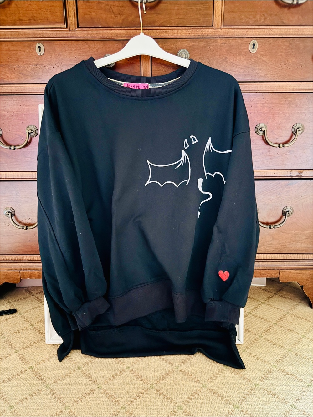 Wren + Glory black hand-painted bat sweatshirt designed  OS